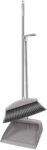 Broom and Dustpan Set with Long Handle, Large Upright Brooms and Dust Pans, Self-Cleaning Dustpan Teeth for Lobby Kitchen Office Restaurant,Gray