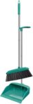 Broom and Dustpan Set with Long Handle, Large Upright Brooms and Dust Pans, Self-Cleaning Dustpan Teeth for Lobby Kitchen Office Restaurant,Green