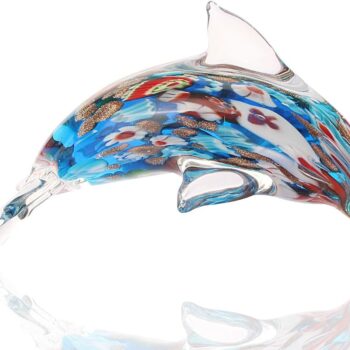 Glass Dolphin Figurine Handmade Blown Sea Animal Sculpture Statue Paperweight Gift Collectible Home Desk Decoration Ornaments (Murano)