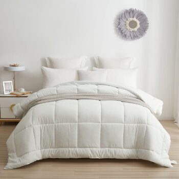 All-Season Down Alternative Comforter | Super King Plus 120 x 120 Size 1 - Piece | Microfiber Quilt Duvet Insert with 8 Corner Tabs, Ultra Soft Lightweight & Fluffy | White