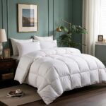 Goose Feathers Down Fiber Comforter  Duvet Insert,100% Cotton,Hotel Luxury Hypoallergenic Comforter 58oz All Season Medium Warmth 90 x 90 in White