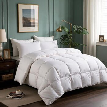 Goose Feathers Down Fiber Comforter  Duvet Insert,100% Cotton,Hotel Luxury Hypoallergenic Comforter 58oz All Season Medium Warmth 90 x 90 in White