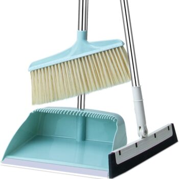 Broom and Dustpan Set for Home, Lightweight Upright Lobby Broom and Dust Pan Combo with Long Handle Outdoor Indoor for Kitchen Room Office