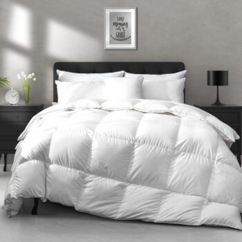 Luxury All Season Down Feather Fibers Comforter Full/ Duvet Insert - 100% Organic Cotton, High Fill Power Medium Warmth, (Ivory White, 90X90)
