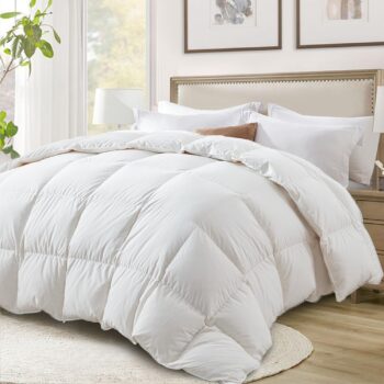 Ultra-Soft Down Feather Comforter ,Luxurious Fluffy Hotel Collection Duvet Insert for All Season,Noiseless Shell,700 Filling Power,Medium Weight with Corner Tabs,White
