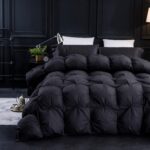 Pinch Pleat Waterfowl Feathers and Down Comforter King Size Duvet Insert,750+ Fill Power,1200TC 100% Cotton, Premium All Seasons BlackGrey Comforter with 8 Tabs