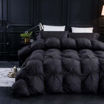 Pinch Pleat Waterfowl Feathers and Down Comforter King Size Duvet Insert,750+ Fill Power,1200TC 100% Cotton, Premium All Seasons BlackGrey Comforter with 8 Tabs