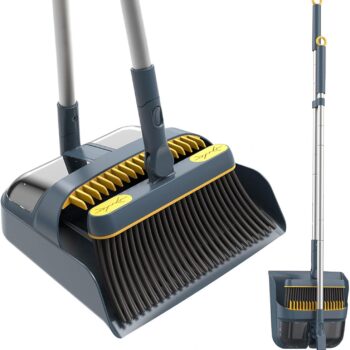 Broom and Dustpan Set for Home, Long Handle Lightweight 180 Degree Rotating Broom Set Indoor, Upright Standing Dust Pan with Comb Teeth, Store Sweep Set for Room Kitchen Office Lobby