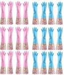 Rubber Cleaning Gloves, 12 Pairs Household Kitchen Dishwashing Gloves, Non-Slip Reusable Cleaning Gloves with Long Cuff and Flock Lining for Washing Dishes and Cleaning Supplies(Medium)