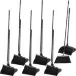 6 Set Broom and Dustpan Set with 54 Inch Long Handle Heavy Duty Broom with Dustpan Combo Set Commercial Lobby Dustpan with Broom Set Upright Broom and Dustpan Combo for Outdoor Indoor