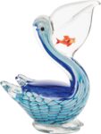 7" x 5" Pelican Glass Figure Figurine Table Top Ornament Animal Sculpture Sea Animal Beach Nautical Coastal Decor Decoration Blue