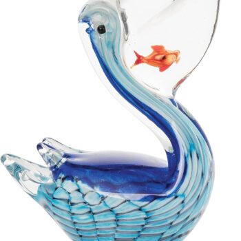 7" x 5" Pelican Glass Figure Figurine Table Top Ornament Animal Sculpture Sea Animal Beach Nautical Coastal Decor Decoration Blue