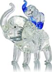 Crystal Elephant Figurines Mother Son Glass Elephants with Trunk Up Crystal Animal Collectible Figurines Ornaments Birthday for Mum Women Christmas Tabletop Decoration for Home Office
