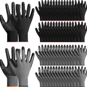 Safety Work Gloves Rubber Coated Knit Nylon Working Gloves Bulk for Men Women Gardening, 2 Colors, 9.1"