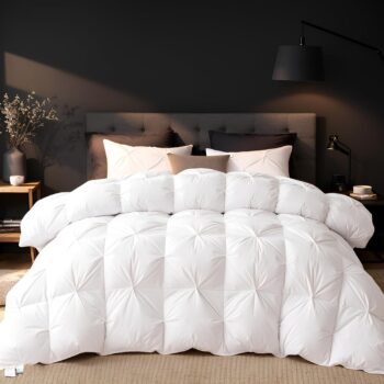 White Goose Down Feather Comforter ,Luxurious Pinch Pleat Duvet Insert with Cotton Shell Breathable & Fluffy All-Season Bedding Comforter with 8 Tabs 90" x 90"