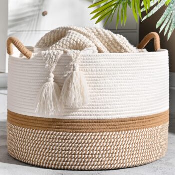 Large Cotton Rope Blanket Basket - Baby Laundry Basket and Toy Box