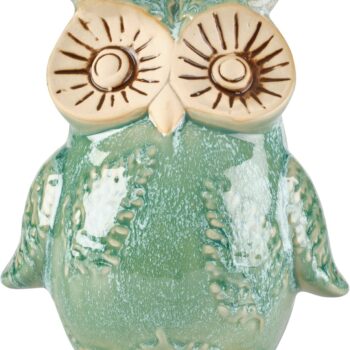 Green Owl Ceramic Figurine, 6.1x5.12x7.01 Inch