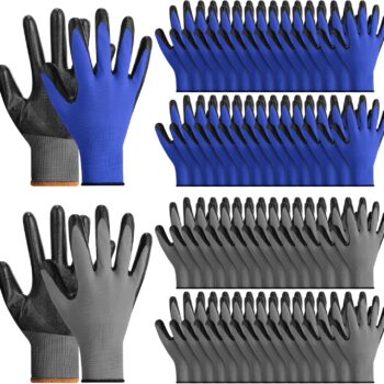 Safety Work Gloves Rubber Coated Knit Nylon Working Gloves Bulk for Men Women Gardening, 2 Colors, 9.1"