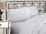 Luxurious 1500 Premium Hotel Quality Microfiber Three Line Embroidered Softest 4-Piece Bed Sheet Set, Wrinkle and Fade Resistant, Queen, White